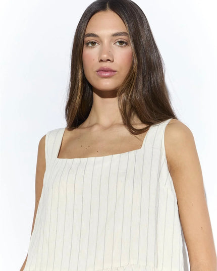 Cream Pinstripe Ruffle Top