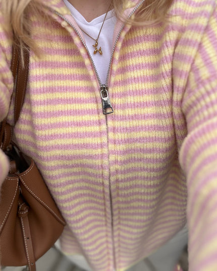 Julia Zip Cardigan Pink Yellow