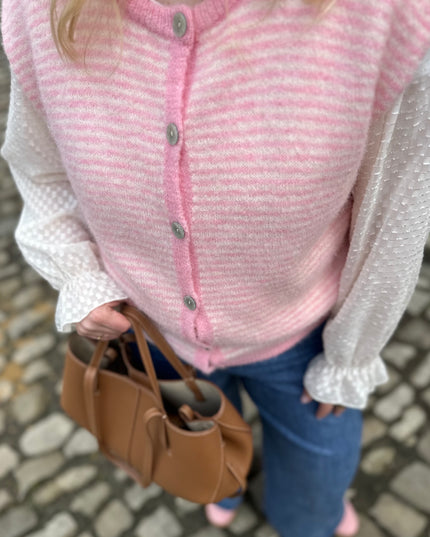 Striped Sleeveless Cardigan Pink