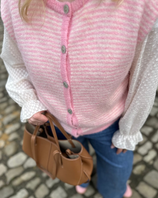 Striped Sleeveless Cardigan Pink