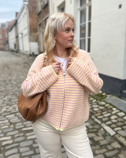 Julia Zip Cardigan Pink Yellow