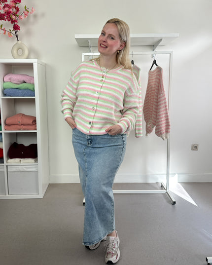 Striped Cardigan Pink Mint White