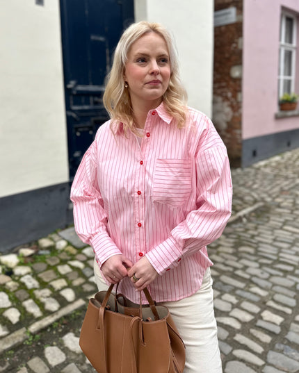 Pink Blouse Red Details
