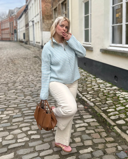 Julia Zip Cardigan Blue Cream