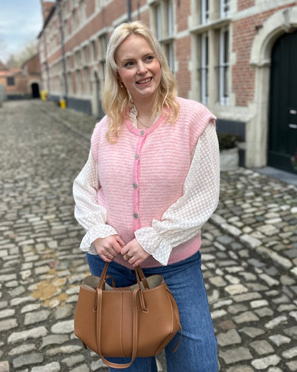 Striped Sleeveless Cardigan Pink