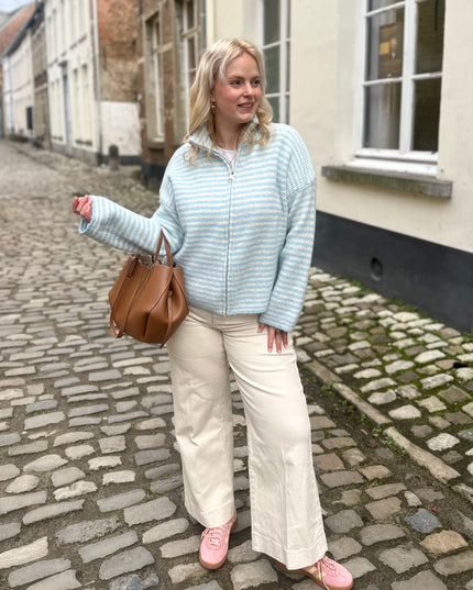 Julia Zip Cardigan Blue Cream