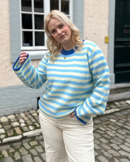 Striped Trui Kobalt Detail Blue Yellow