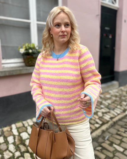Striped Trui Blue Detail Pink Yellow