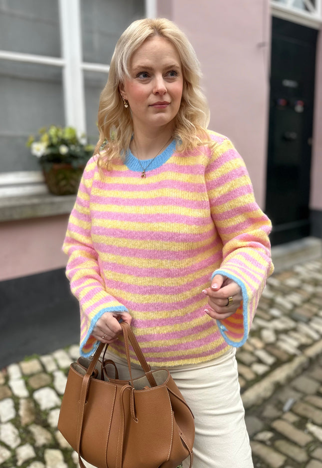 Striped Trui Blue Detail Pink Yellow