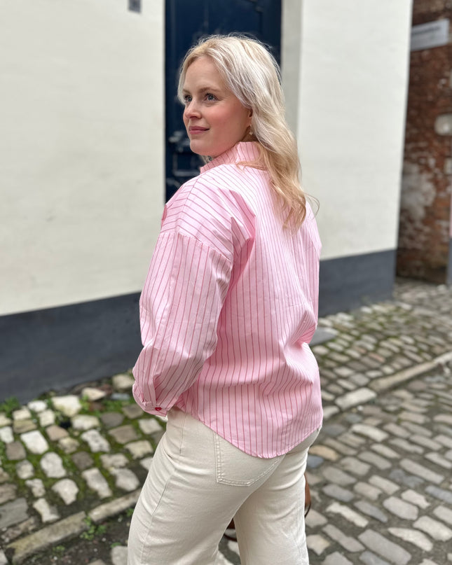 Pink Blouse Red Details