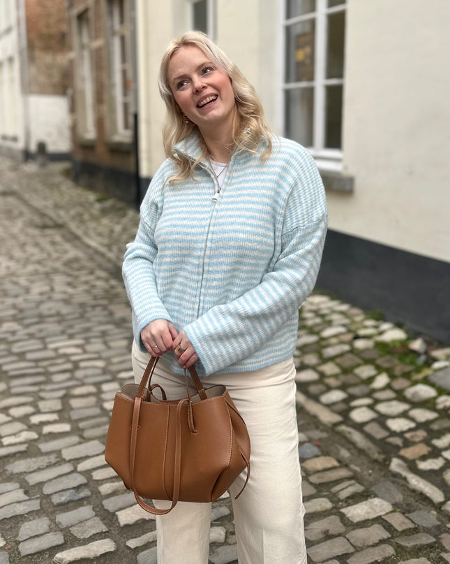 Julia Zip Cardigan Blue Cream