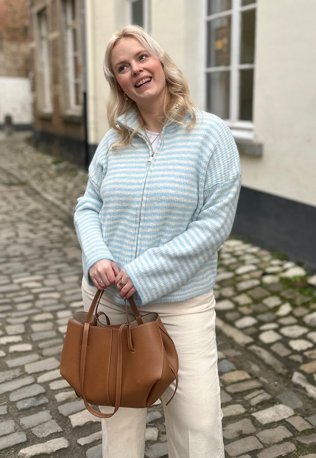 Julia Zip Cardigan Blue Cream