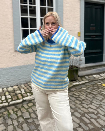 Striped Trui Kobalt Detail Blue Yellow