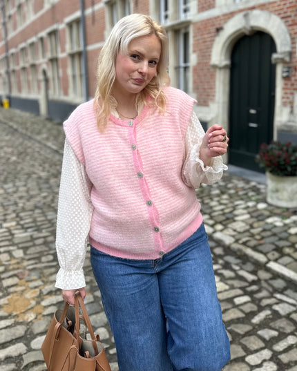 Striped Sleeveless Cardigan Pink