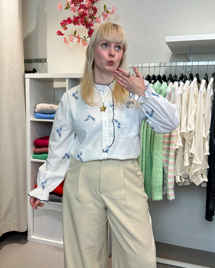 Blue Details Blouse White
