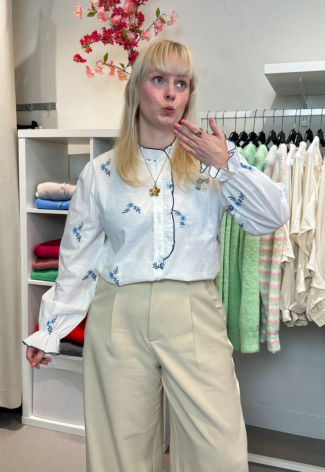 Blue Details Blouse White