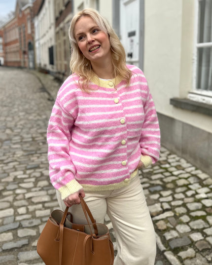 Pink Striped Cardigan Yellow Touch