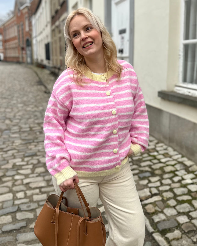 Pink Striped Cardigan Yellow Touch