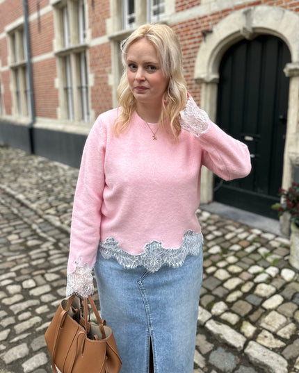 Basic Pink Knit Lace Detail