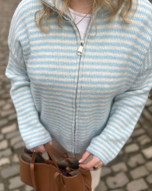 Julia Zip Cardigan Blue Cream