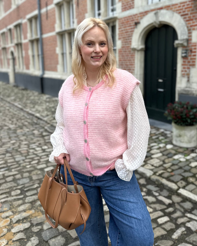Striped Sleeveless Cardigan Pink