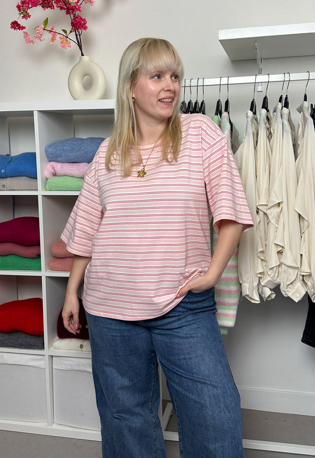 Striped Tee Short Sleeve Pink