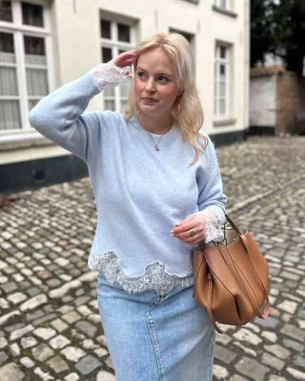 Basic Blue Knit Lace Detail