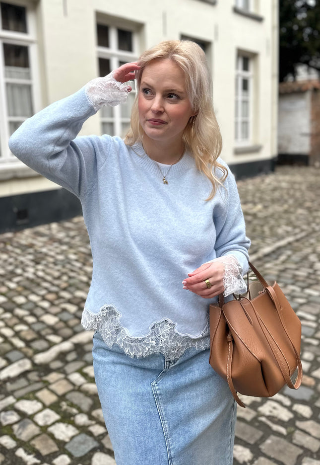 Basic Blue Knit Lace Detail