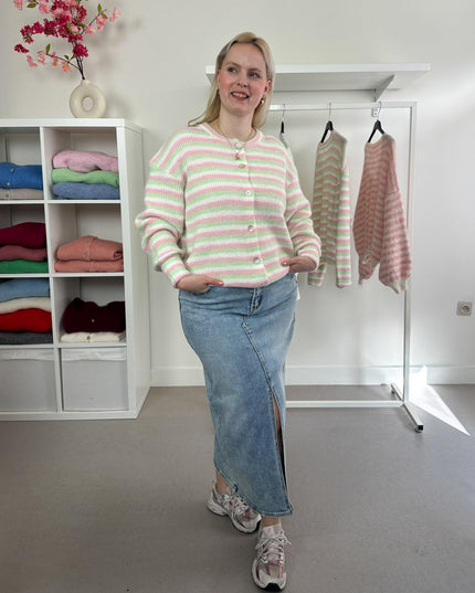 Striped Cardigan Pink Mint White