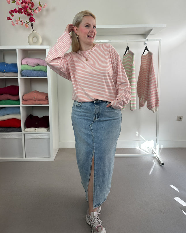 Striped Tee Light Pink White