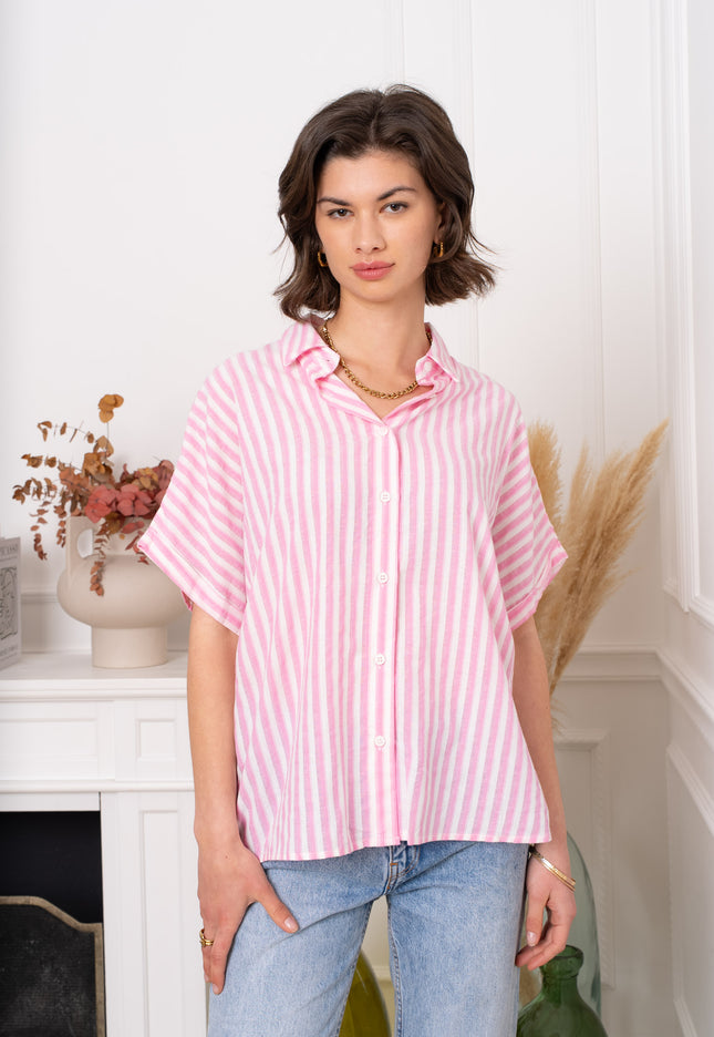 Striped Cotton Blouse Pink