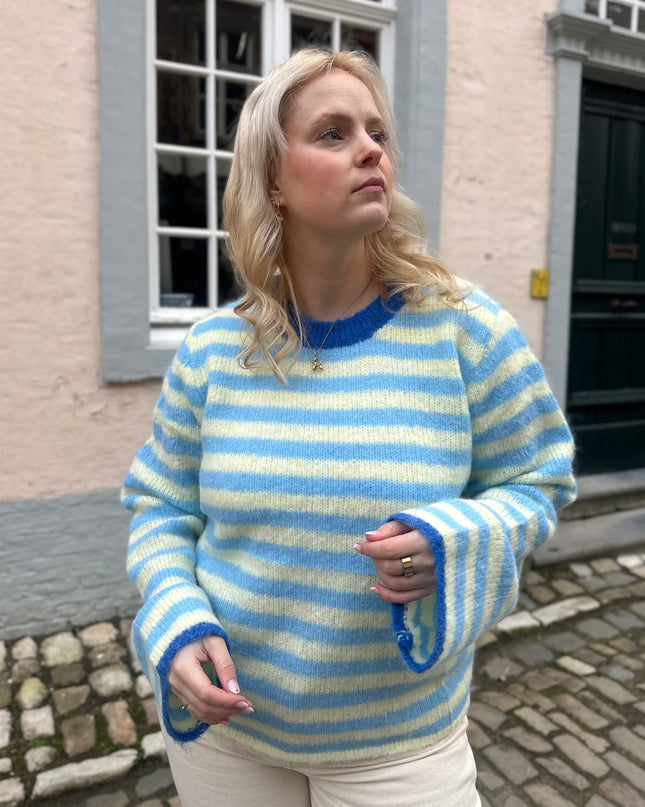 Striped Trui Kobalt Detail Blue Yellow