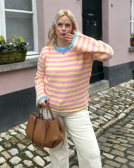 Striped Trui Blue Detail Pink Yellow