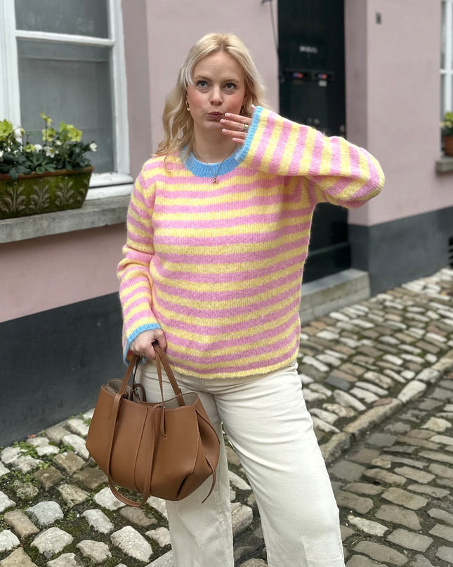 Striped Trui Blue Detail Pink Yellow