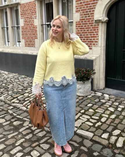 Basic Yellow Knit Lace Detail