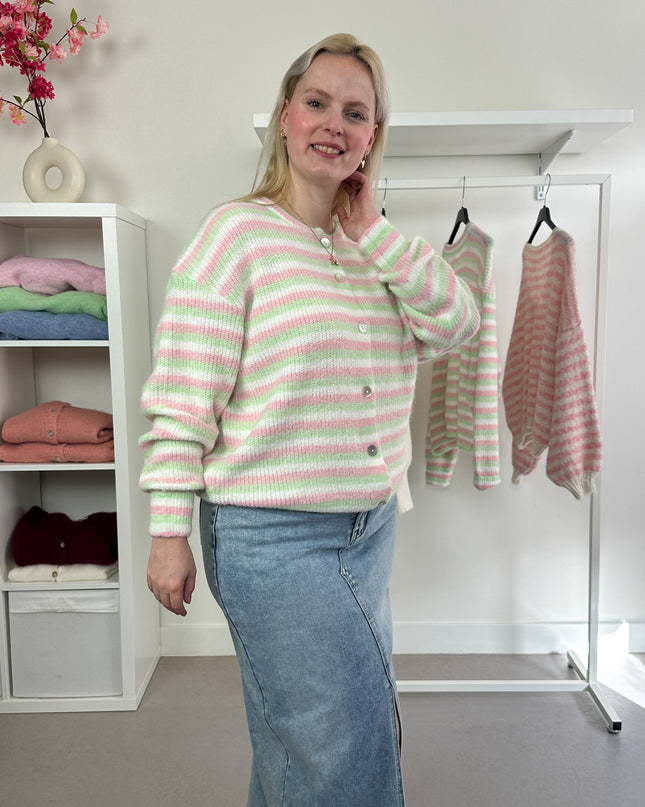 Striped Cardigan Pink Mint White