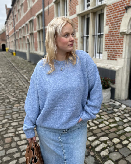 Trui round neck Jeansblue
