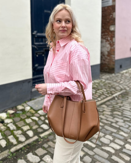 Pink Blouse Red Details