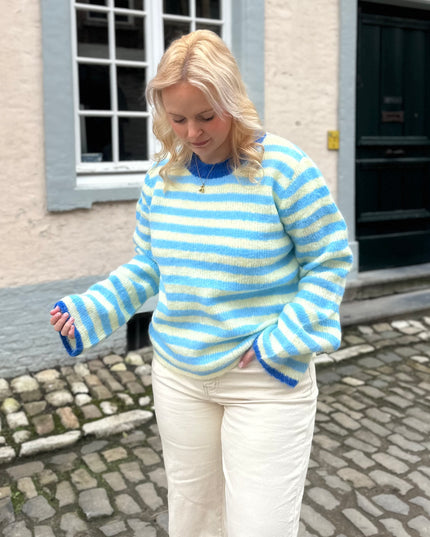 Striped Trui Kobalt Detail Blue Yellow