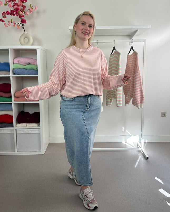 Striped Tee Light Pink White
