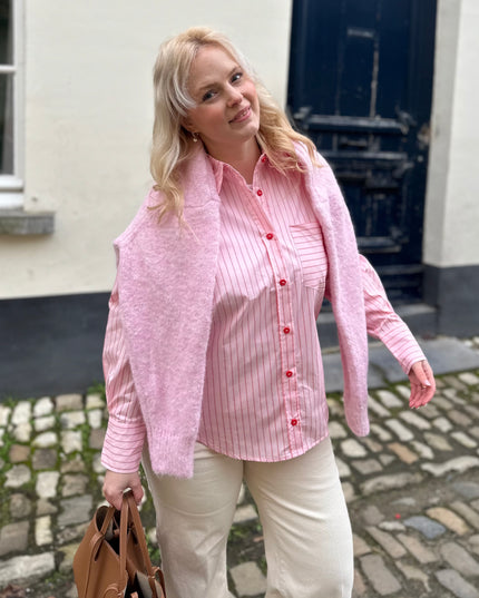 Pink Blouse Red Details