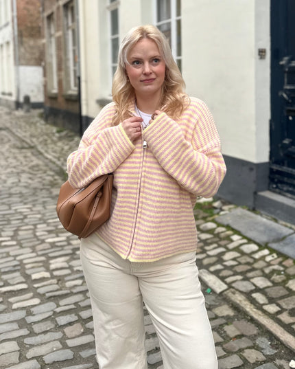 Julia Zip Cardigan Pink Yellow