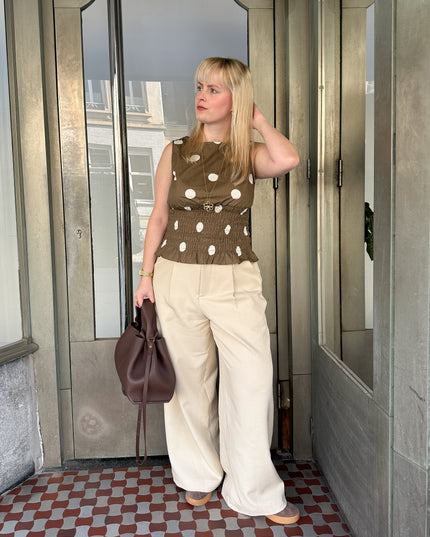 Sleeveless Polka Dot Top Brown White