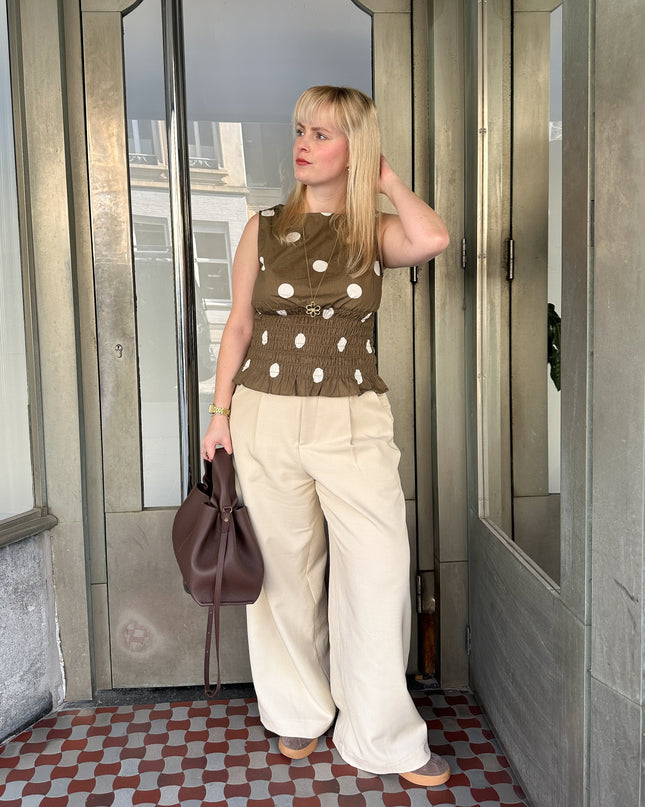 Sleeveless Polka Dot Top Brown White