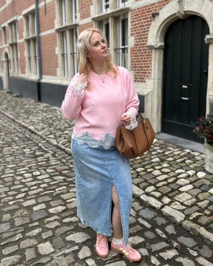 Basic Pink Knit Lace Detail