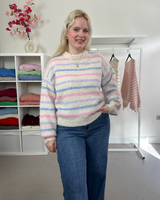 Cream Knit Pink Blue Details