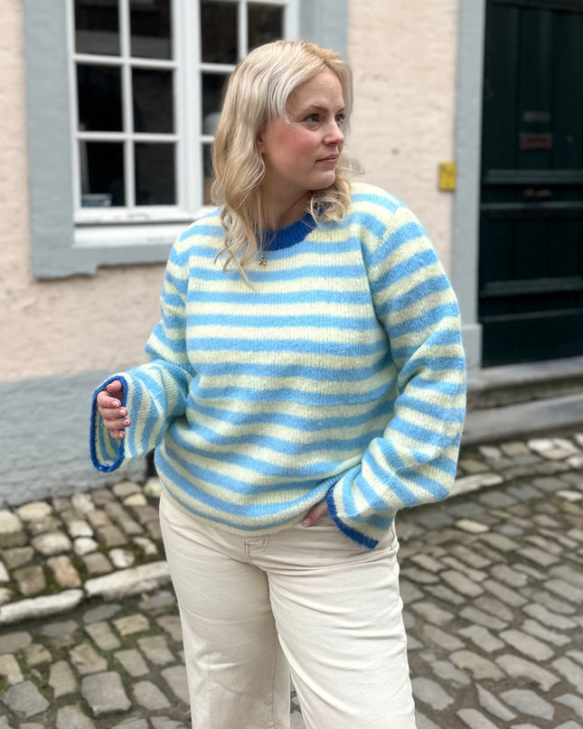 Striped Trui Kobalt Detail Blue Yellow