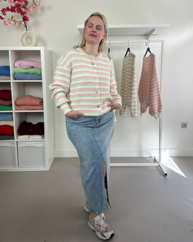 Striped Cardigan Pink Mint White