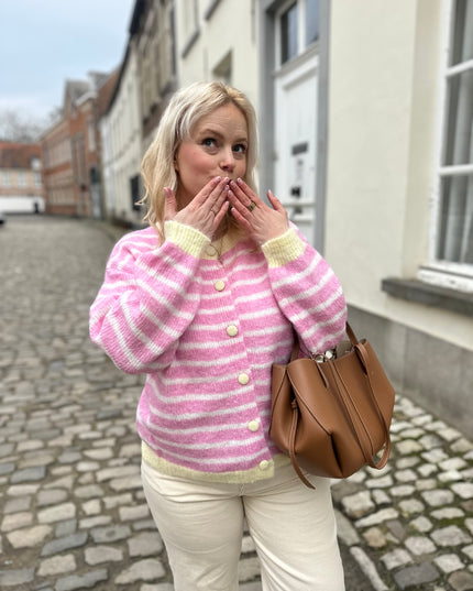 Pink Striped Cardigan Yellow Touch