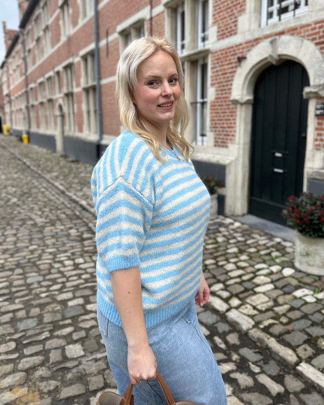 Short Sleeved Truitje Blue Cream